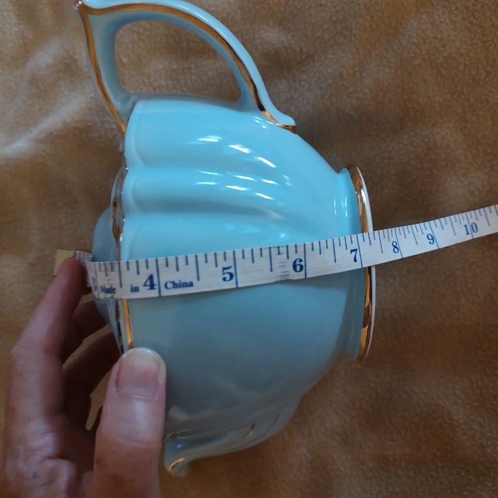 Sadler England Luxurious Sky Blue Ceramic and Gold Teapot Signed